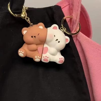 1 Paar Leuke Hars Beer Koppel Magnetische Sleutelhanger Cartoon Dier Pop Tas Hanger Kawaii Sleutelhangers Cadeaus voor Geliefden Sieraden brown