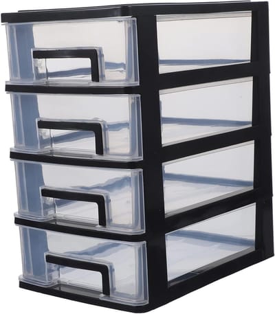 Ladenkast Organizer - Opberg Systeem - Bureau Ordenen - Stapelbaar Ontwerp - 21 cm - Zwart Transparant