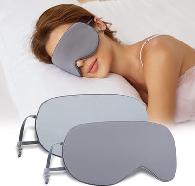 Slaapmasker voor dames en heren, omkeerbare oogmaskers van katoen en zijde, comfortabele slaap voor thuis en op reis (grijs/donkergrijs + lichtblauw/lichtroze)