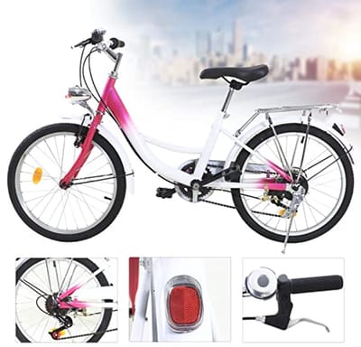 Kinderenfiets 20 Inch met 6 Versnellingen - Roze Jongerenfiets Met Lamp