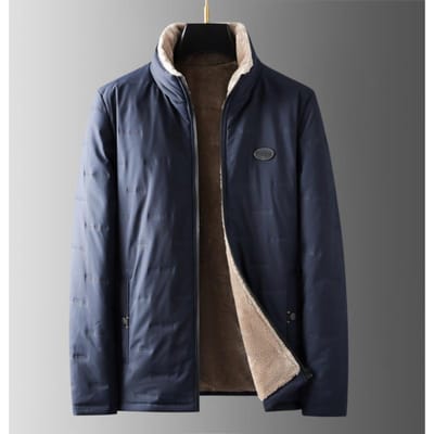 Fluwelen katoengewatteerd jack voor mannen van middelbare en oudere leeftijd, winterkleding, opstaande kraag, kort katoengewatteerd jack voor opa. 5xl blauw