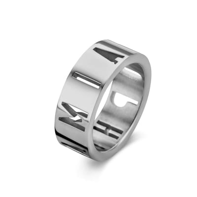 MIASOPHIA 4-MS22012-50 Stalen ring met tekst - maat 50 - 7mm Breed - 2mm Dikte - Opengewerkt - MIASOPHIA - Staal - Zilverkleurig