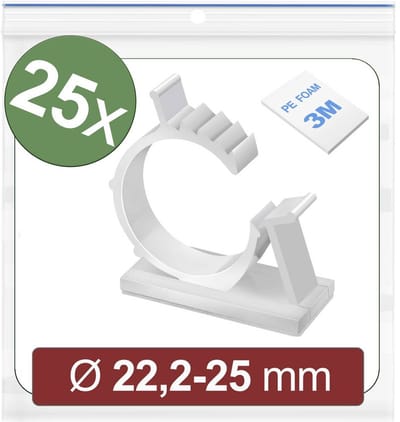 Quadrios 24CA449 Bevestigingssokkel Zelfklevend 24CA449 Bundel-Ø (bereik) 22.2 tot 25 mm Wit 25 stuk(s)