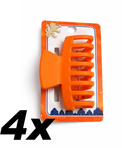 4x Oranje Haarklem 7,5 cm – Grote Haarclip Klem Dames – Koningsdag Accessoire – EK WK voetbal - Festival Haarclip (SET4 STUKS)