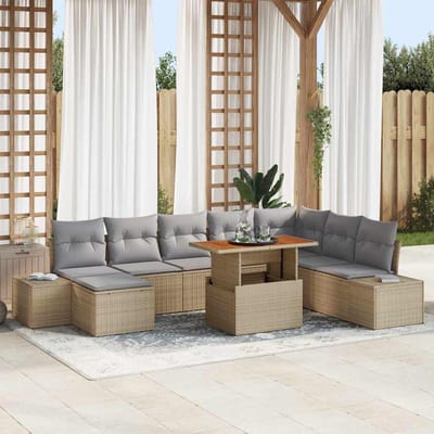 vidaXL - Tuinbank - Set - 9 - st - Beige - poly - rattan