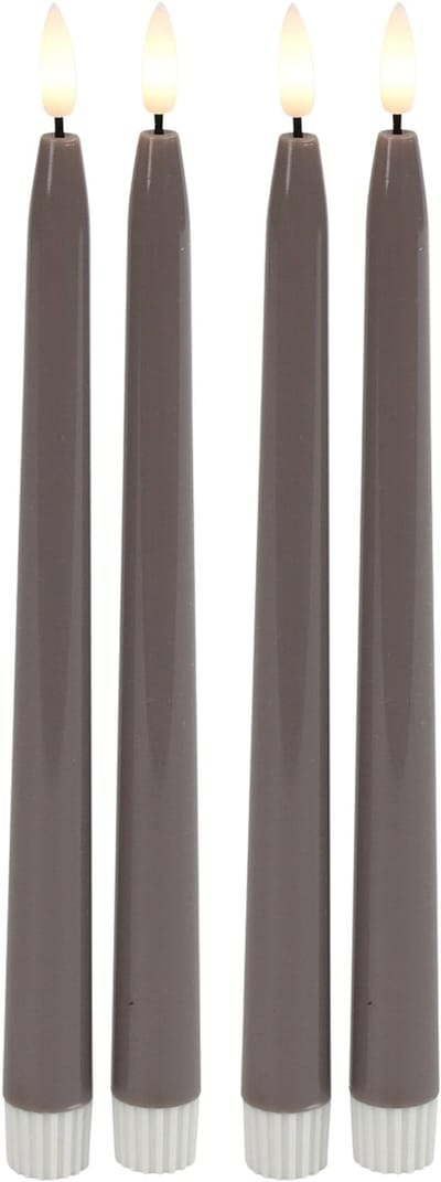 Countryfield LED dinerkaarsen - 4x st - grijs - 28 cm - met afstandsbediening