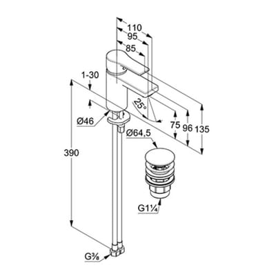 Kludi Zenta SL - Wastafelkraan met Push-Open afvoergarnituur, chroom 482660565