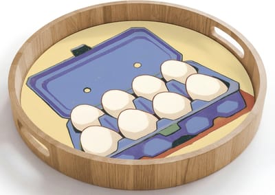 Dienblad rond 40x40 cm - Schootdienblad hout - Eieren - Doos - Minimalistisch - Blauw - Borrelplank rechthoek - Plateau houten dienbladen