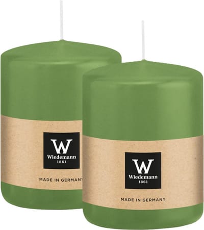 Wiedemann Cilinderkaars/stompkaars - 2x - lichtgroen - 6 x 8 cm - 29 branduren - zuilkaarsen