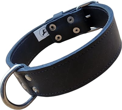 K9 World, honden halsband, zwart leder, dubbel gestikt, 4cm breed, 45-55cm