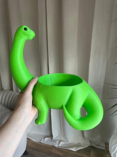 Dino Plantenbak Brontosaurus Pot Vetplantenbak Groene Dino Decor Dieren Plantenhouder Kinderkamer Decor 3D Geprint | Groen