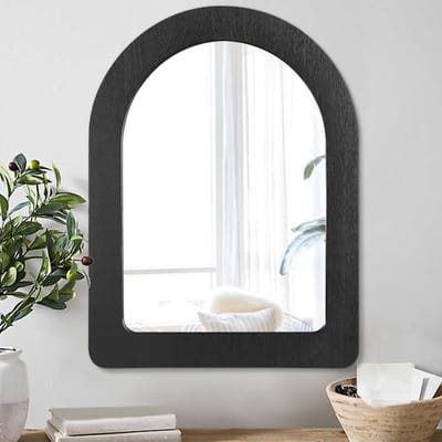 Dailygoods - AAZZKANG Zwarte spiegels voor muur Gebogen spiegel met houten lijst, decoratieve muurspiegel voor slaapkamer en woonkamer 65x45cm