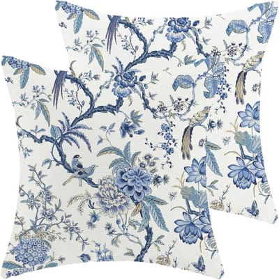 Kussenslopen Set - Decoratieve Hoezen - Bank en Huis - Verborgen Ritssluiting - 60 x 60 cm - Blauw Wit
