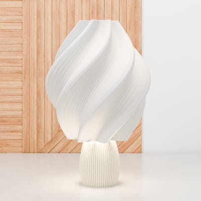 Dastium Home - Tafellamp - Witte lamp met beige poot - Paddestoel lamp - Japandi lamp van gerecycled kunststof - Sfeerlamp woonkamer of slaapkamer - Schemerlamp geschikt voor E27 LED