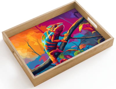 Dienblad hout 40x30 cm - Schootdienblad - Kameleon - Tak - Gestreept - Bladeren - Borrelplank rechthoek - Plateau dienbladen