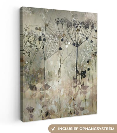 Canvas schilderij 30x40 cm - Wanddecoratie Bloemen - Grijs - Natuur - Kunst - Muurdecoratie woonkamer - Slaapkamer decoratie - Kamer accessoires - Schilderijen op canvas