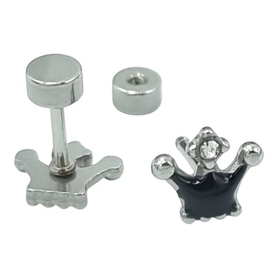Kinderoorbellen meisje - Kroontje prinses - Zwart emaille - Hypoallergeen premium staal - 7 x 7 mm