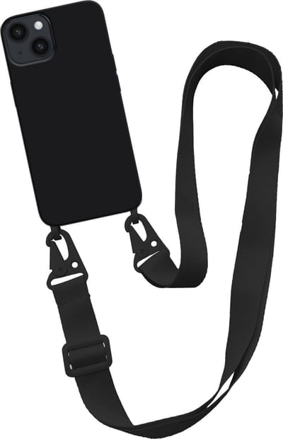Smartphonica Hoesje met breed koord voor iPhone 13 siliconen back cover met zachte binnenkant - Zwart geschikt voor iPhone 13