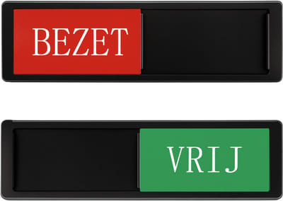 Vrij Bezet Schuifbordje - Deurbordje Zwart - Kantoor Toilet Vergaderruimte - Plakstrip & Magneet - 17,5 x 5 cm - Otrevo