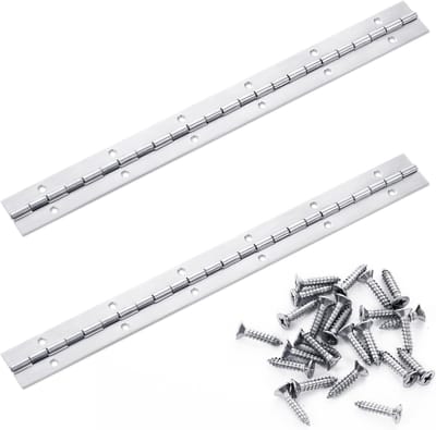 30 cm Piano Scharnier, 2 Stuks RVS Metalen Piano Scharnieren met Gaten, Zware Gepolijste Scharnieren voor Bootkasten en Opbergdozen, Inclusief Schroeven (Zilver)
