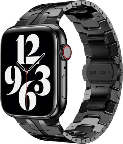 Strap-it Stalen Iron band - Geschikt voor Apple Watch bandje -Series 1/2/3/4/5/6/7/8/9/10/11/SE/SE2/SE3/Ultra (2/3) - Zwart - RVS schakel band met vlindersluiting - Metalen iWatch bandje voor maat: 44mm / 45mm / 46mm / 49mm