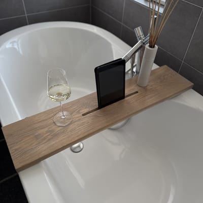 Maison DAM - Badplank eikenhout Silver Grijs - 65x20x3cm - Met Tablet uitsparing - Rubio Monocoat