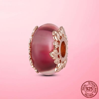 Charme en Verre de Murano Rose et Feuilles Argent Sterling 925 Perles en Verre Compatible Bracelet à Perles Mode Fabrication de Bijoux Argent 925 DIY brown