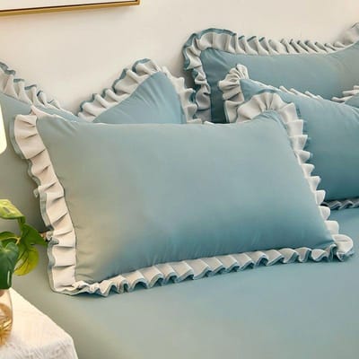 Taie d'oreiller Paire de taies d'oreiller 48 * 74cm Ménage Lavable en machine Dentelle coréenne Housse de noyau d'oreiller 48*74cm-2pcs