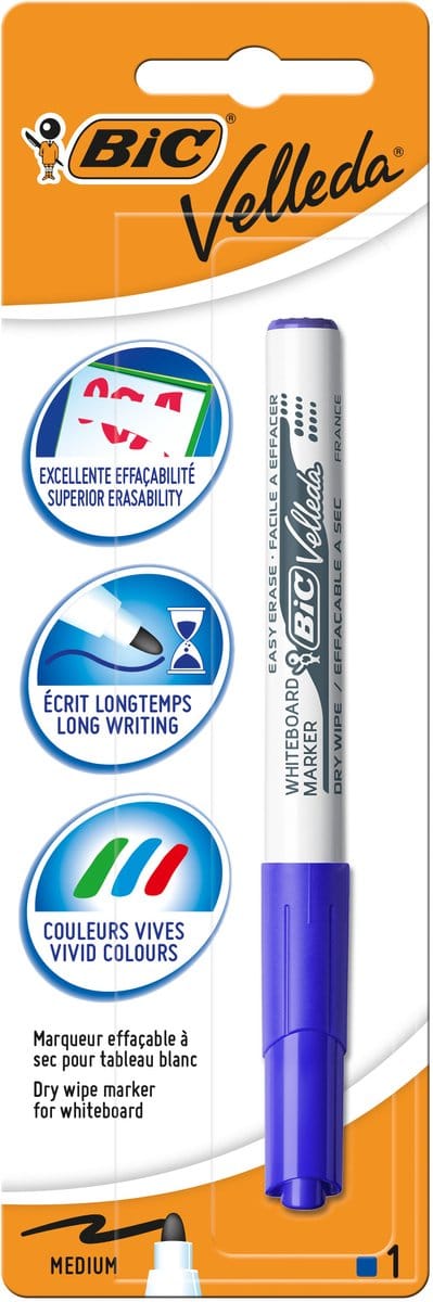 BIC Velleda 1741 Whiteboard Marker - Middelgrote Kogelpunt, Blauw, Verpakking van 1