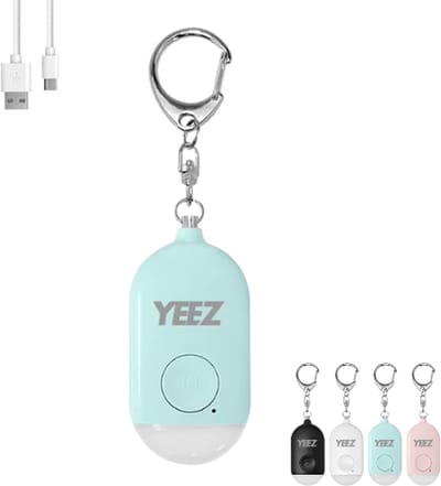 Yeez - Persoonlijke alarm - oplaadbare sleutelhangers - met led zaklamp - blauw