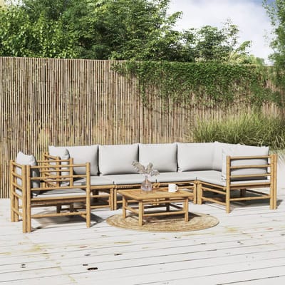 vidaXL - 7-delige - Loungeset - met - lichtgrijze - kussens - bamboe