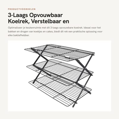 Dailygoods- Koelrek 3-laags Opvouwbaar - Verstelbaar - Stapelbaar - Ruimtebesparend - Voor Bakken/Drogen - 17,3 x 10 Inch - Bakrek