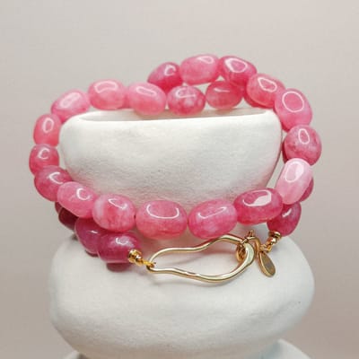 Ava & Imber | Ovalis Ketting Aardbeienkwarts | Felroze Kralenketting Grote Kralen | Organisch Gevormde Kralen Roze Ketting | 18k PVD Gecoat Stainless Steel