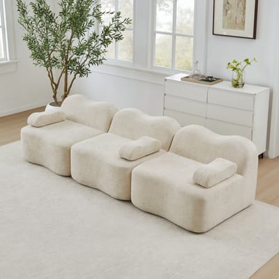 DESMIU Zitbank 288 Cm - Modulaire 3-Zits Bank Zonder Frame Met Diepe Zitting - Voor Woonkamer En Appartement - Velvet Beige