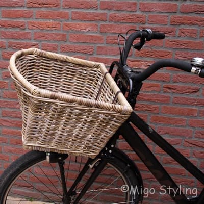 Migo Styling - Fietsmand - Rotan - Riet - Grey - Taps - Met leren riempjes - Incl ty-raps - B47x42xH27