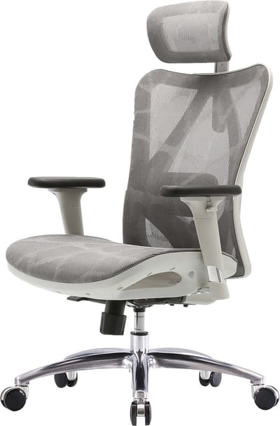 Bureaustoel MCW-J87, bureaustoel, ergonomisch verstelbare armleuning, 150kg belastbaar ~ grijze bekleding, wit frame
