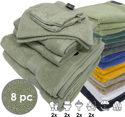iSleep Terry Badtextiel - Voordeelset (8 delig) - 2x Washandje 12x22 cm - 2x Gastendoekje 30x50 cm - 2x Handdoek 60x110 cm - 2x Badlaken 70x140 - Licht Groen