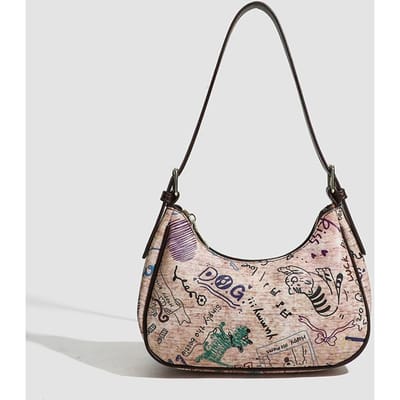 Hoogwaardige Graffiti Okseltas voor Dames Mode Veelzijdige Halve Maan Tas Elegant Pendel Eén-schouder Crossbody Tas voor Dames gray