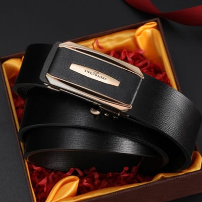Herenriem Echt Leer Binnenkleding Automatische Gesp Zakelijke Koeienhuid Riem Middelbare Leeftijd en Jong Trendy Casual Veelzijdige Broekriem Heren 130cm black
