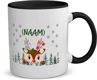 Akyol - kerst rendier met eigen naam koffiemok - theemok - zwart - Kerstmis - kerst beker - winter - kerst - christmas - kerst cadeau - 350 ML inhoud