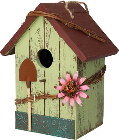 Vogelhuisje - Schattig vogelhuis voor vogels - Decoratie voor in de tuin of aan de boom - Nestkastje - Vogelnest gemaakt van hout - Geschikt voor bijvoorbeeld de koolmees, groenling, pimpelmees en winterkoning - Groen & Rood