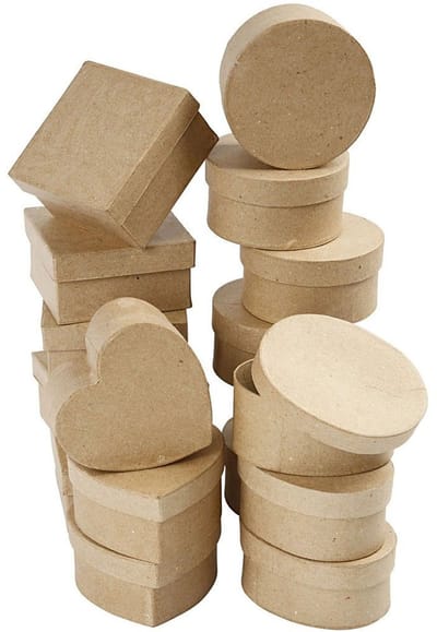 Medium Dozen - Handgemaakte Dozen Papier Maché - DIY Decoratie Dozen - Vier Verschillende Designs - Diameter 10-12 cm - Hoogte 5 cm - 28 Stuks