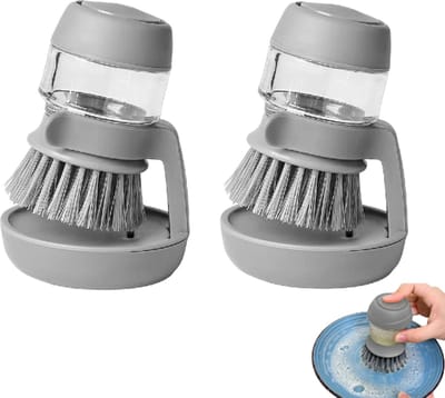 2 stuks - Pannenborstel - Vlekverwijderingsborstel - Keukenborstel voor vet - Afwasborstel - Afwasborstel met zeepdispenser - Keukenborstel - Handborstel met zeepdispenser - Grijs - 9*12 cm - Voor het reinigen van keukengerei en gootstenen