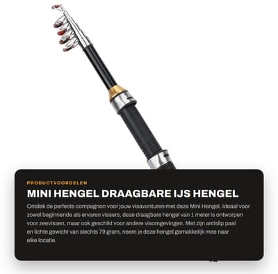 Dailygoods- Ijshengel Draagbaar 1 m - Mini Hengel - Antislip - Zeevissen - Visstok - Korte Paal