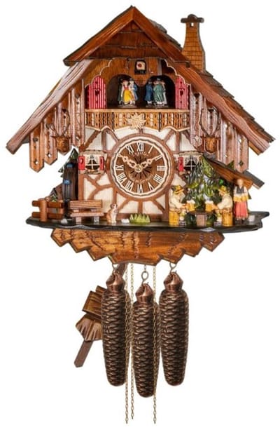 Engstler - 48717/8_MT - Koekoeksklok - 8-daags kettinguurwerk - Notenhout - met muziek met dansend paar - 35 cm