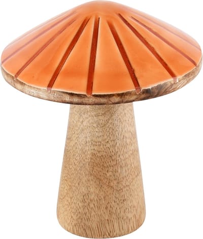 Dekoratief | Paddenstoel 'Carved', oranje/naturel, hout, 10x10x13cm | A248390