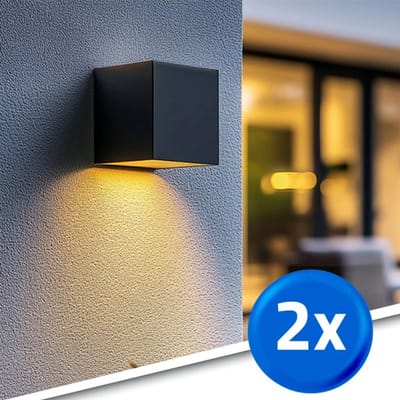 Solar wandlamp buiten 'Sven' recht - Voordeelset van 2 stuks - Down light - Warm wit licht - Tuinverlichting op zonne-energie geschikt voor schutting - Zwart