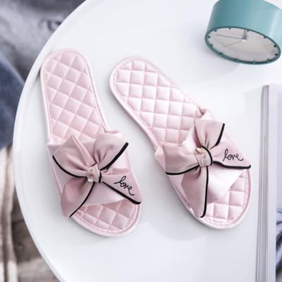 Dames Binnen Zijden Pantoffels Vlinderknoop Strik Licht Comfortabele Flats Open Teen Huis Slides Huis Casual Mode Leuke Schoenen 39-40 gray