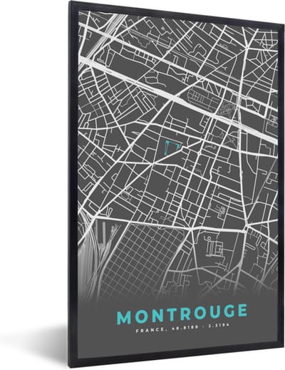 Fotolijst incl. Poster - Montrouge - Frankrijk - Plattegrond - Kaart - Stadskaart - 40x60 cm - Posterlijst