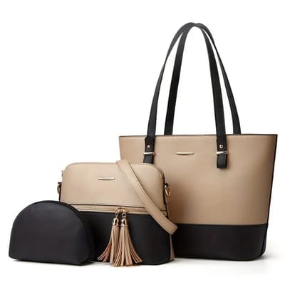 Bovista Handtas Dames - Schoudertas - School - Shopper - Schooltas - Werktas - 3-Delige Set - Goud/Zwart